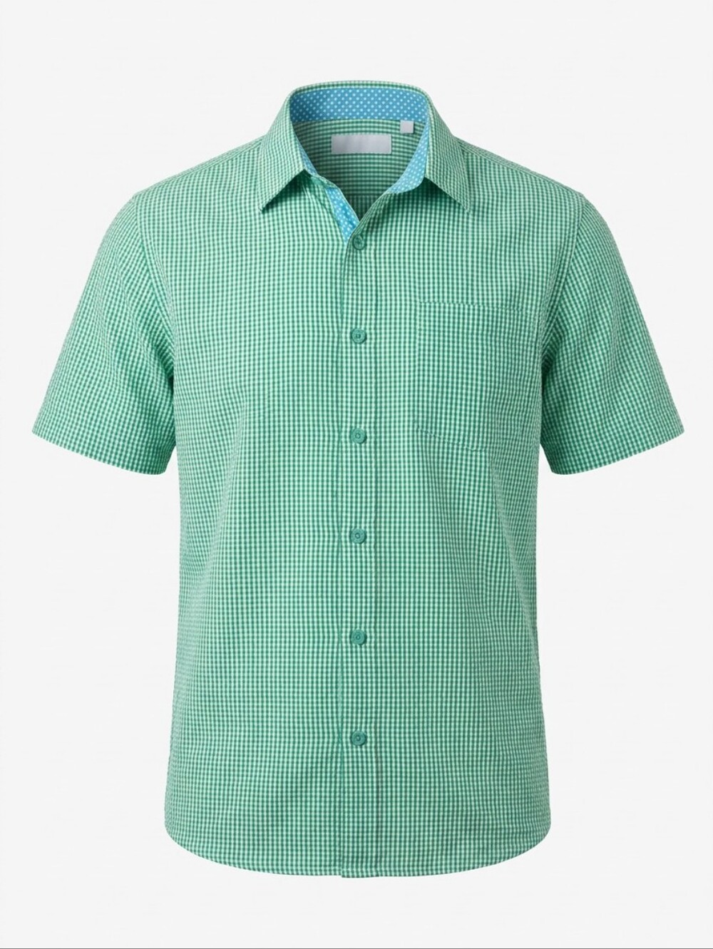 Quacker Factory Men's Mint Green Gingham Short-Sleeve Button-Down Shirt